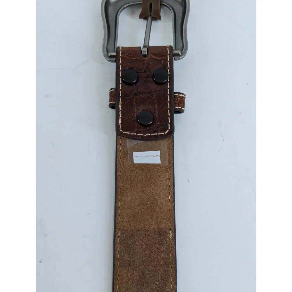 Roper Mens Brown Leather Suede Western Belt Alligator Embossed Buckle 34